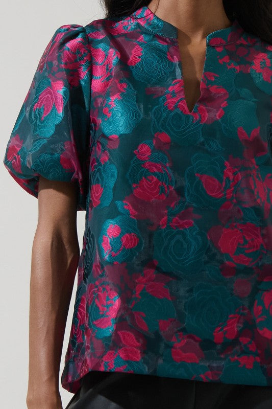 The Jewel Tone Floral Puff Sleeve Blouse
