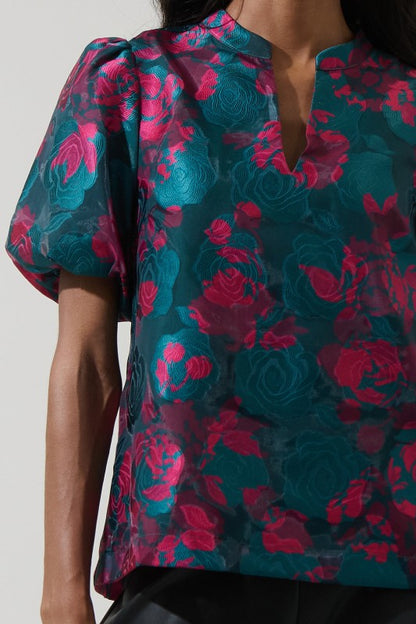 The Jewel Tone Floral Puff Sleeve Blouse