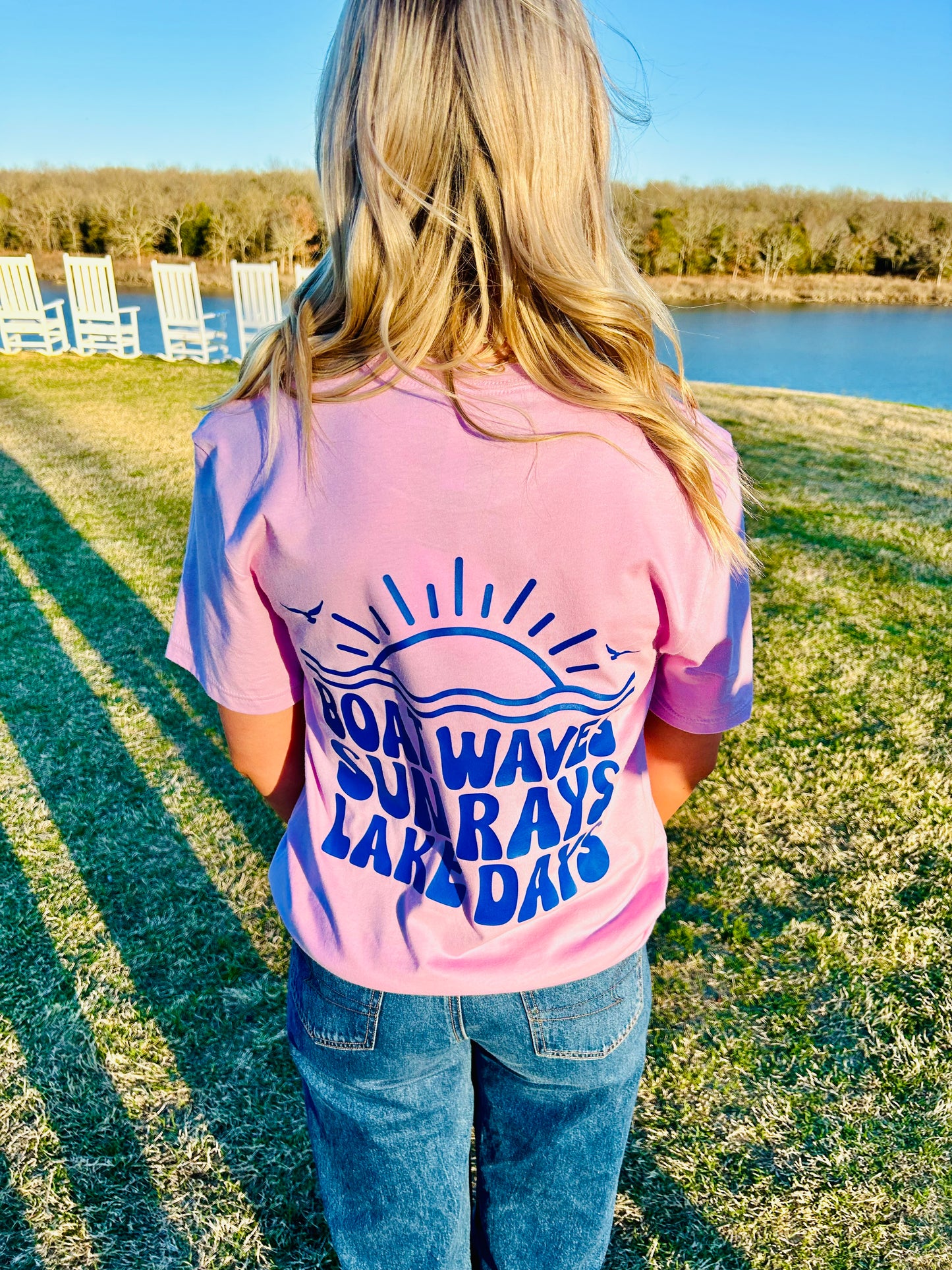 Boat Waves Sun Rays Lake Days Graphic Tees