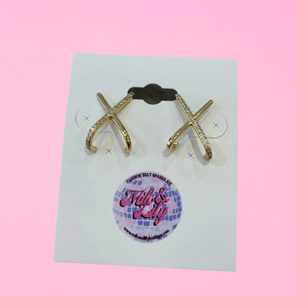 ✨ Crossed Sparkle Huggy Earrings ✨