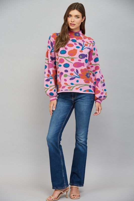 Flower Power Hour Botanical Sweater – Pink Multi