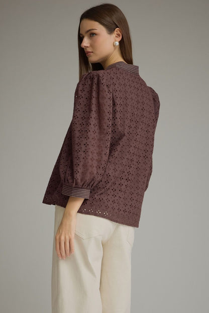 The Camille Eyelet Blouse – Chocolate 🤎