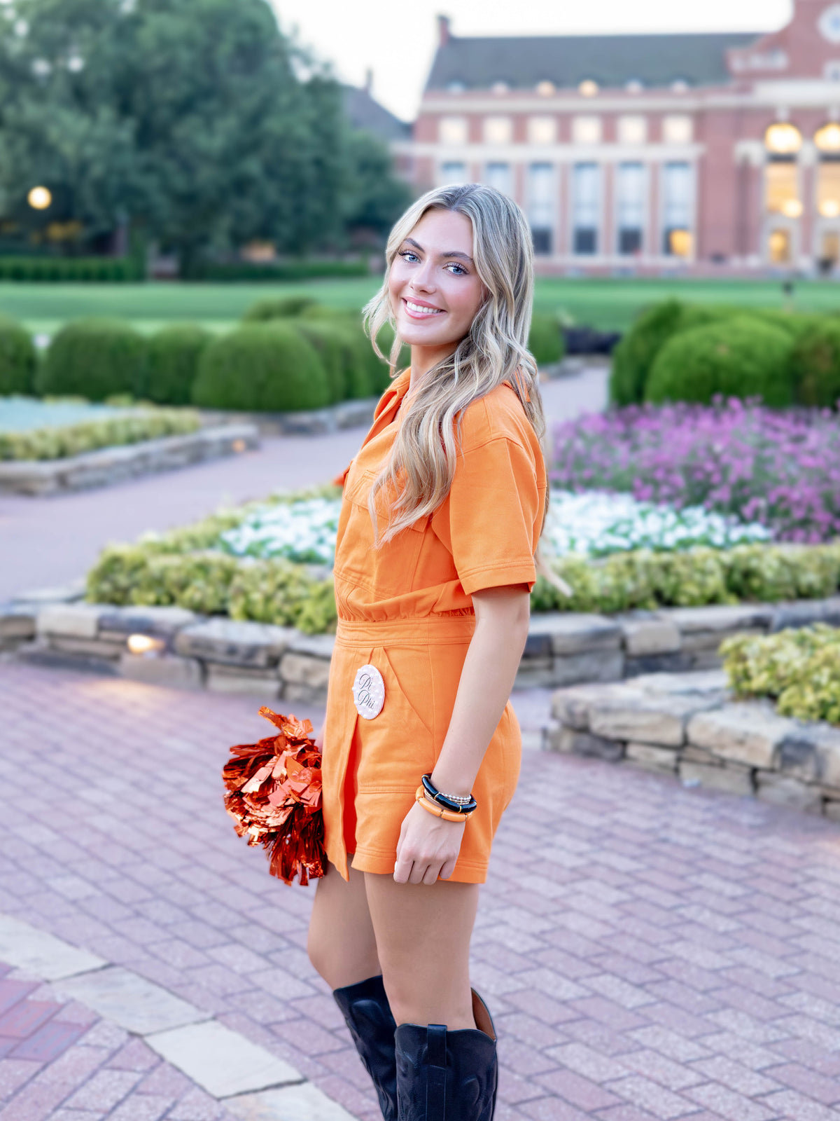 Orange Denim Skort Romper