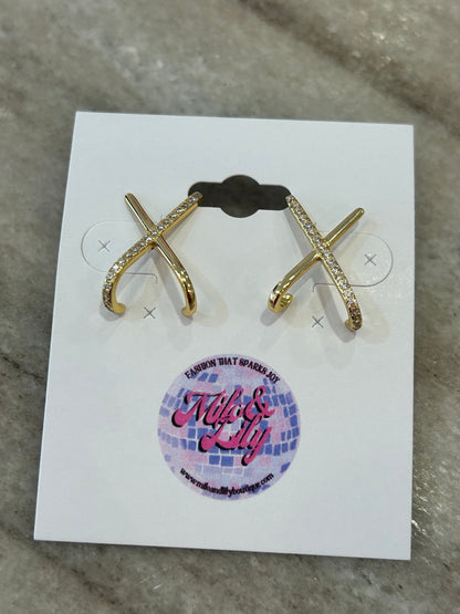 ✨ Crossed Sparkle Huggy Earrings ✨