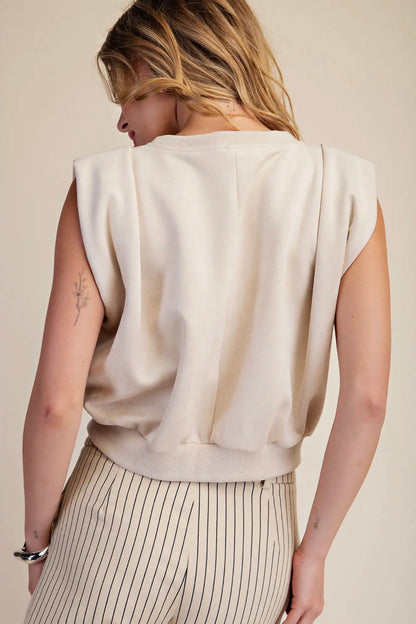 Classic Charm Suede Pleated Top - Cream