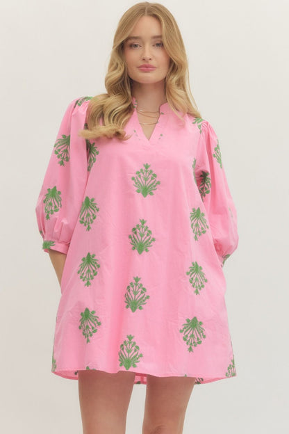 Pink Floral Puff Sleeve Mini Dress - Milo & Lily Boutique