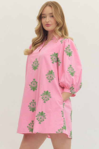 Pink Floral Puff Sleeve Mini Dress - Milo & Lily Boutique