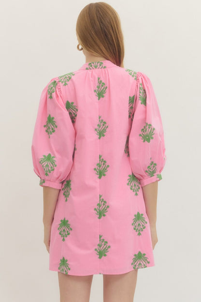Pink Floral Puff Sleeve Mini Dress - Milo & Lily Boutique