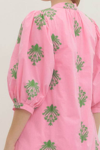 Pink Floral Puff Sleeve Mini Dress - Milo & Lily Boutique