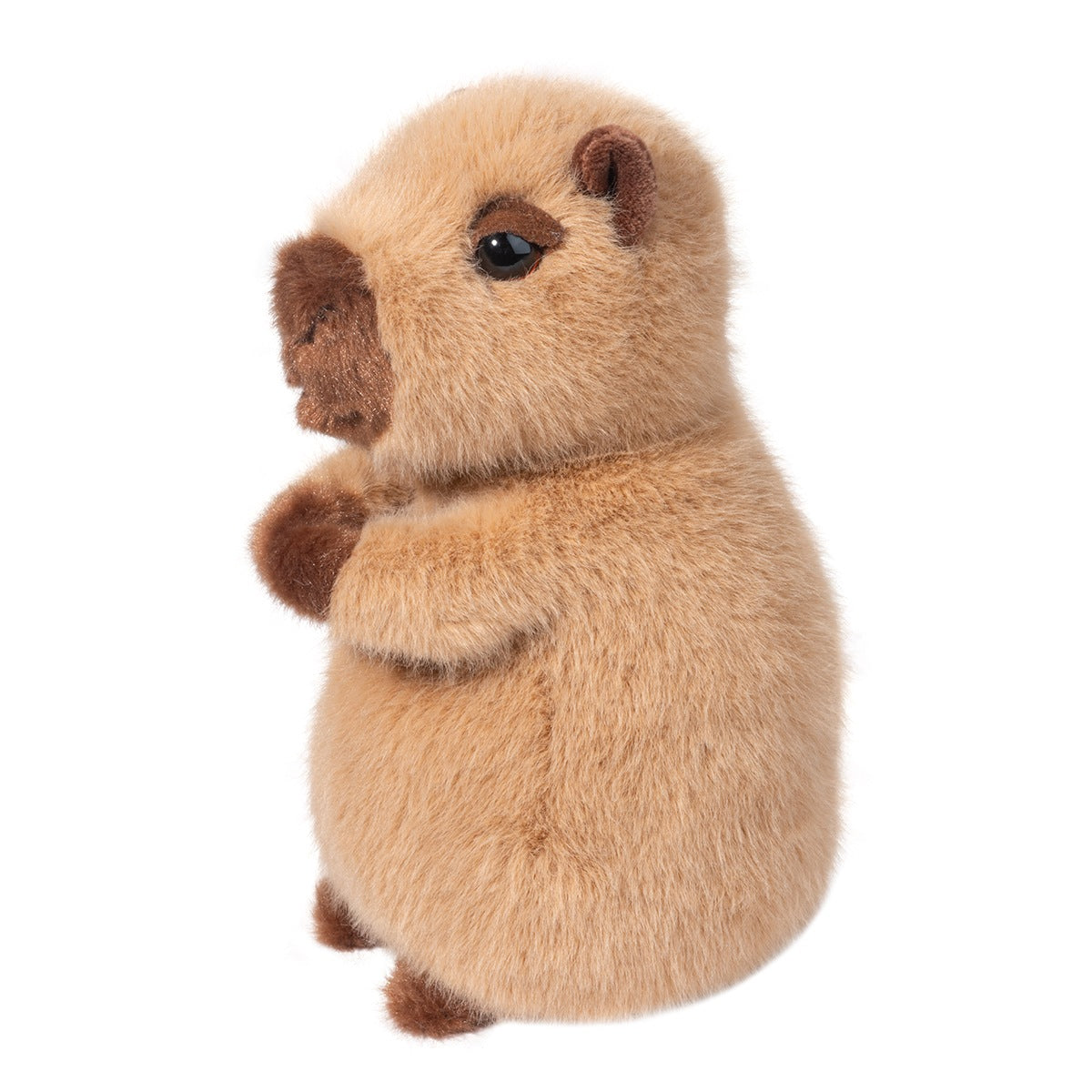 Plush toy capybara standing on a white background
