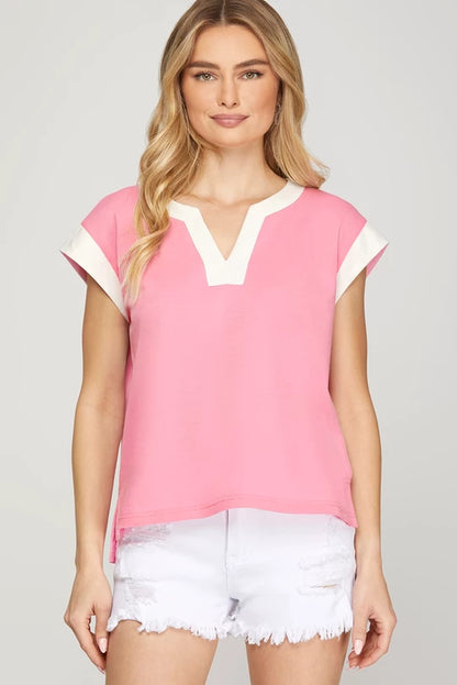 Cotton Candy Pink Contrast Top
