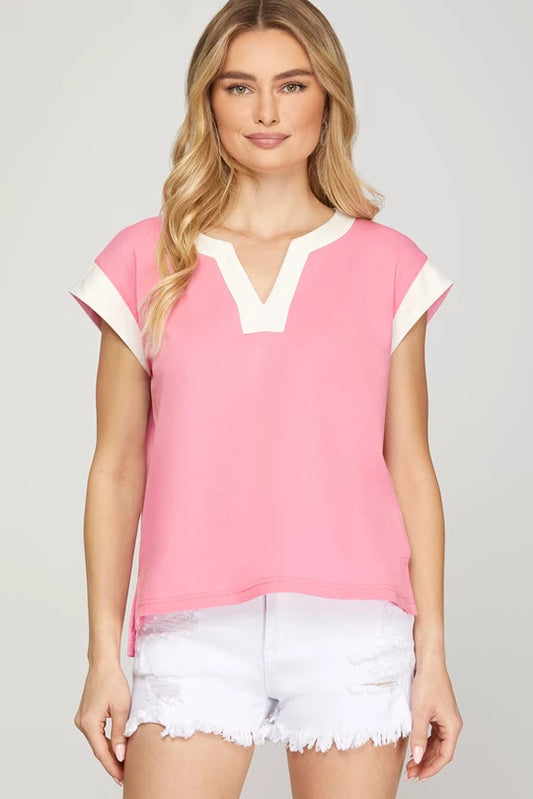 Cotton Candy Pink Contrast Top