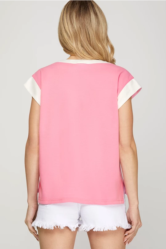 Cotton Candy Pink Contrast Top Back