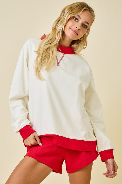 Crimson and Cream Mock Neck Sweatshirt - Milo & Lily Boutique