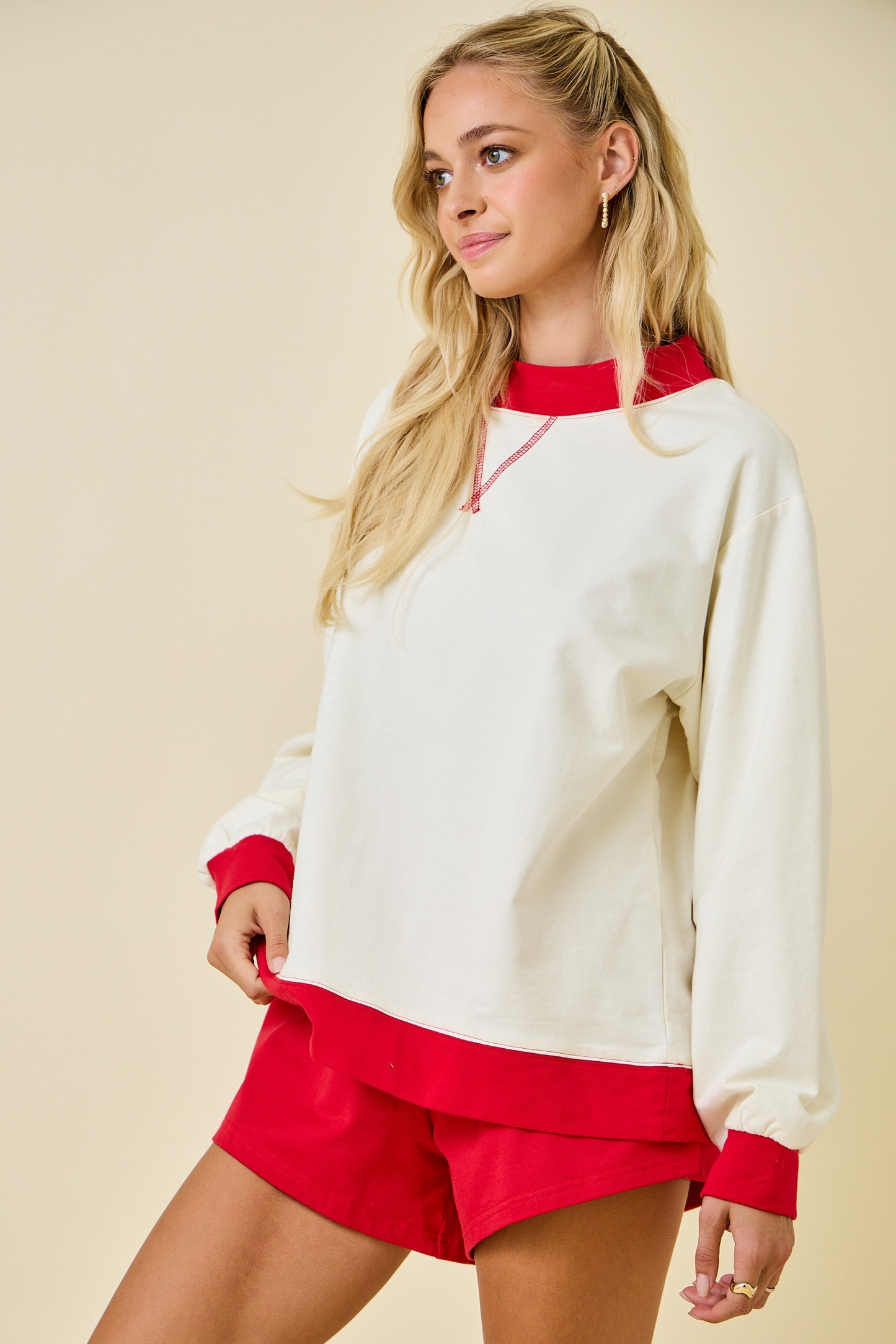 Crimson and Cream Mock Neck Sweatshirt - Milo & Lily Boutique