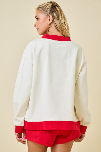 Crimson and Cream Mock Neck Sweatshirt - Milo & Lily Boutique