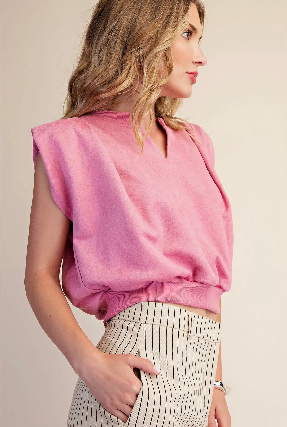 Classic Charm Suede Pleated Top - Pink - Milo & Lily Boutique