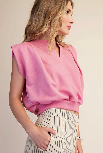 Classic Charm Suede Pleated Top - Pink - Milo & Lily Boutique