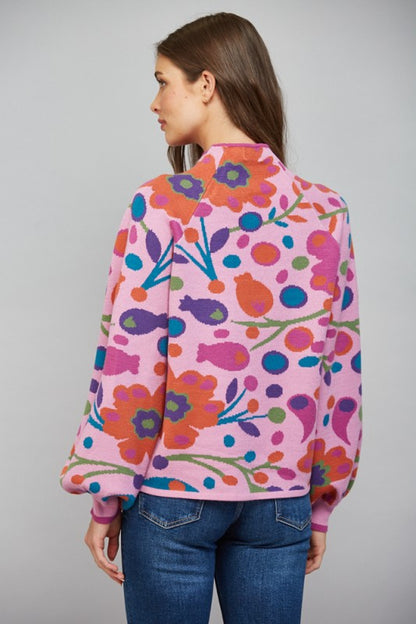 Flower Power Hour Botanical Sweater – Pink Multi