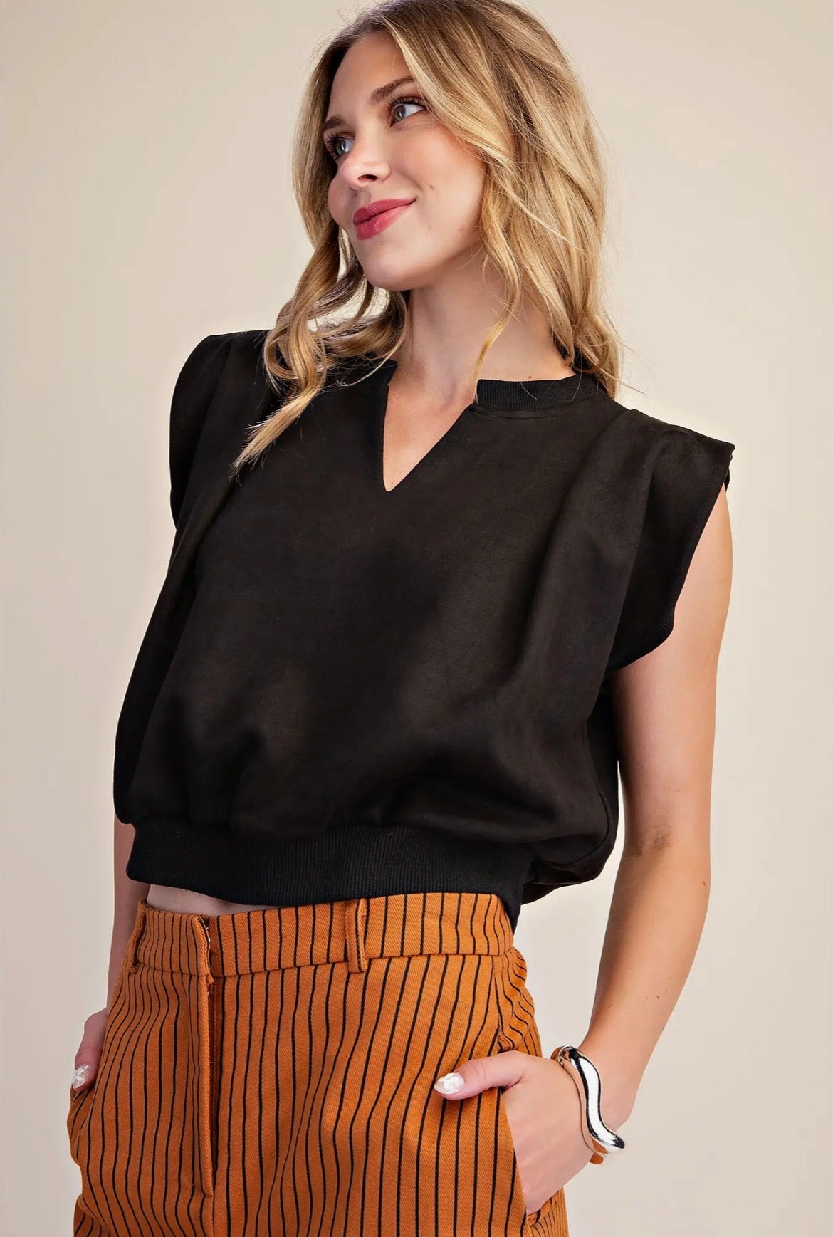 Classic Charm Suede Pleated Top – Black - Milo & Lily Boutique