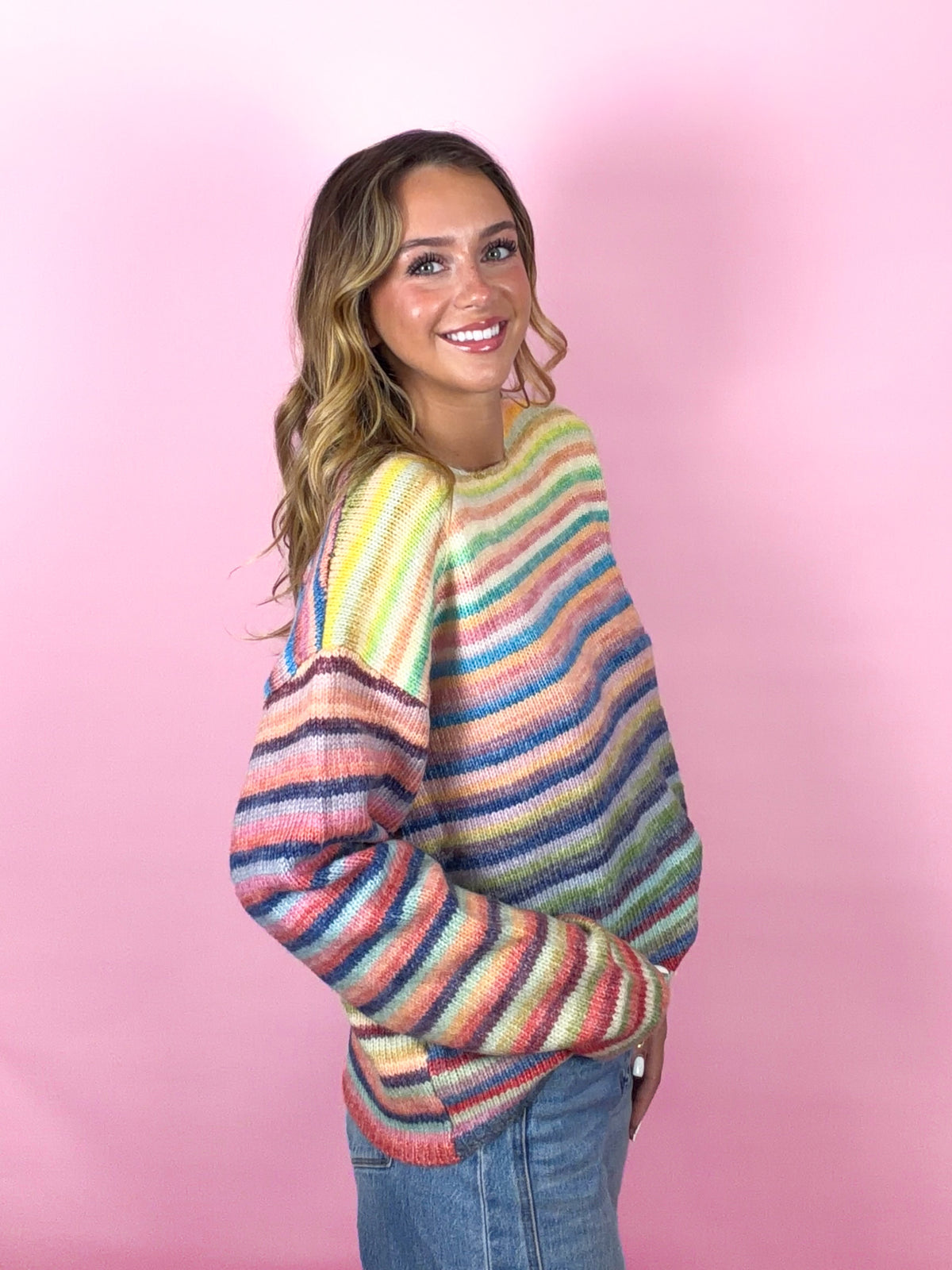 Walking on Sunshine Rainbow Stripe Sweater