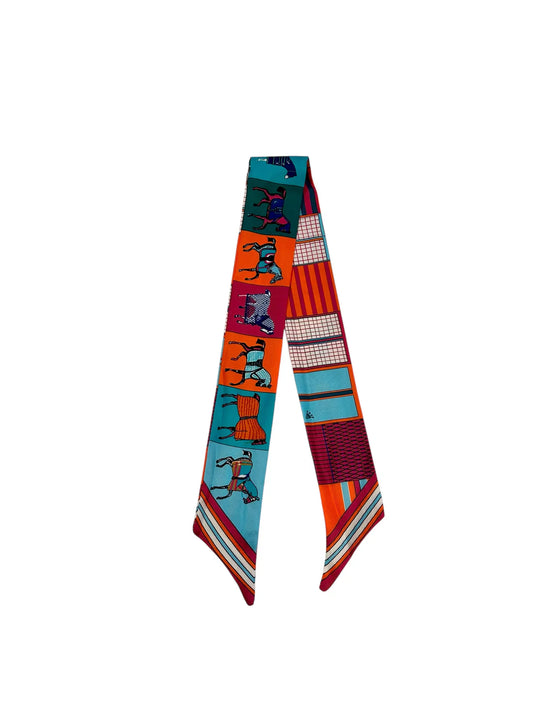 Orange/Blue Horses Twilly Scarf
