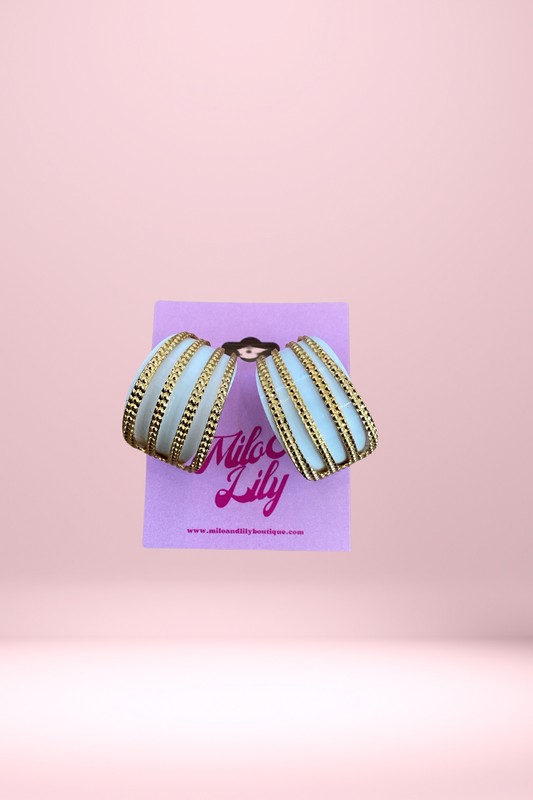 VINTAGE White & Gold Striped Hoop Earrings - Milo & Lily Boutique