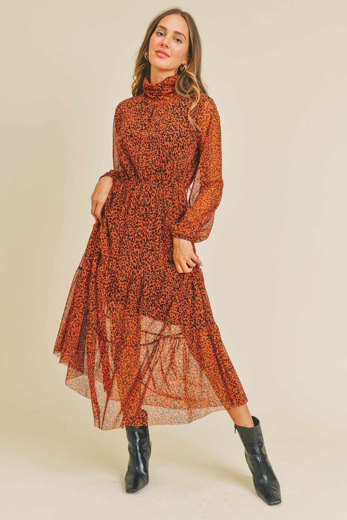 Wild But Keep It Chic Turtleneck Mesh Dress