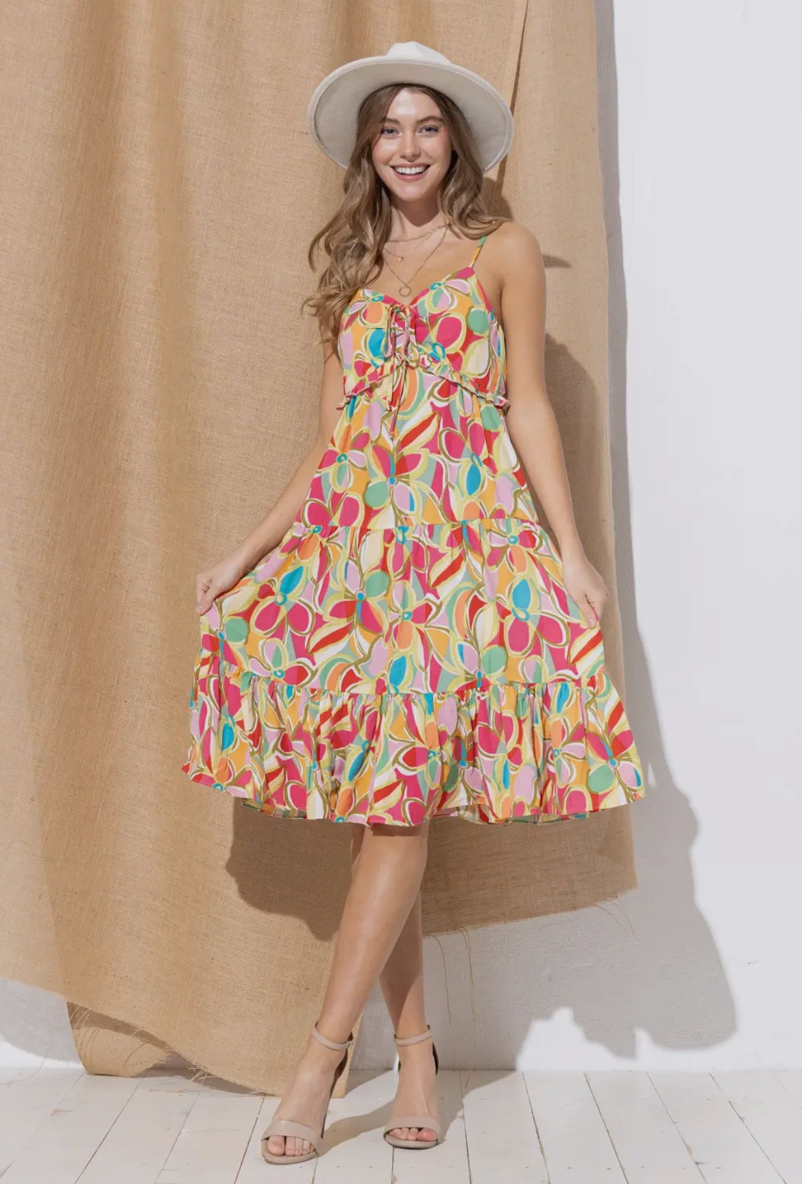 Daisy Pattern Print Cami Midi Dress 