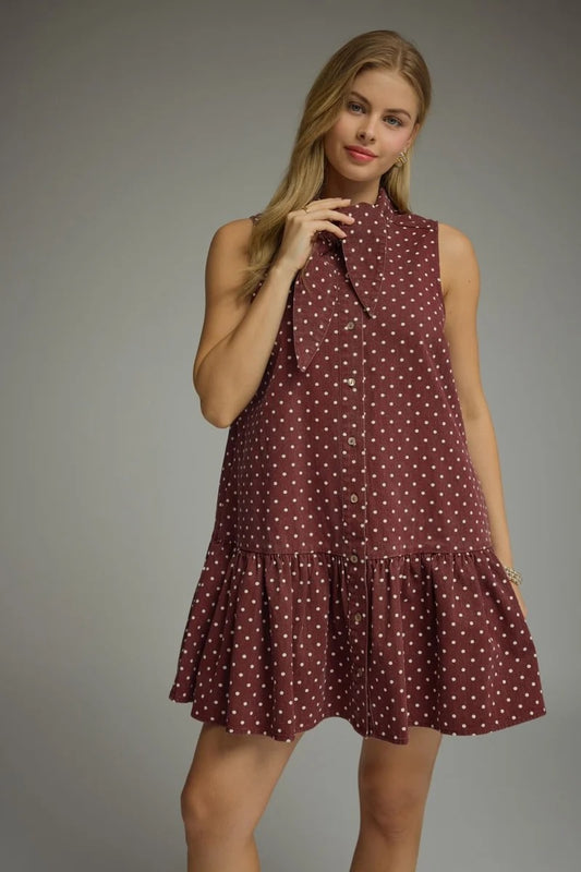 Dot About You Tie Neck Dress