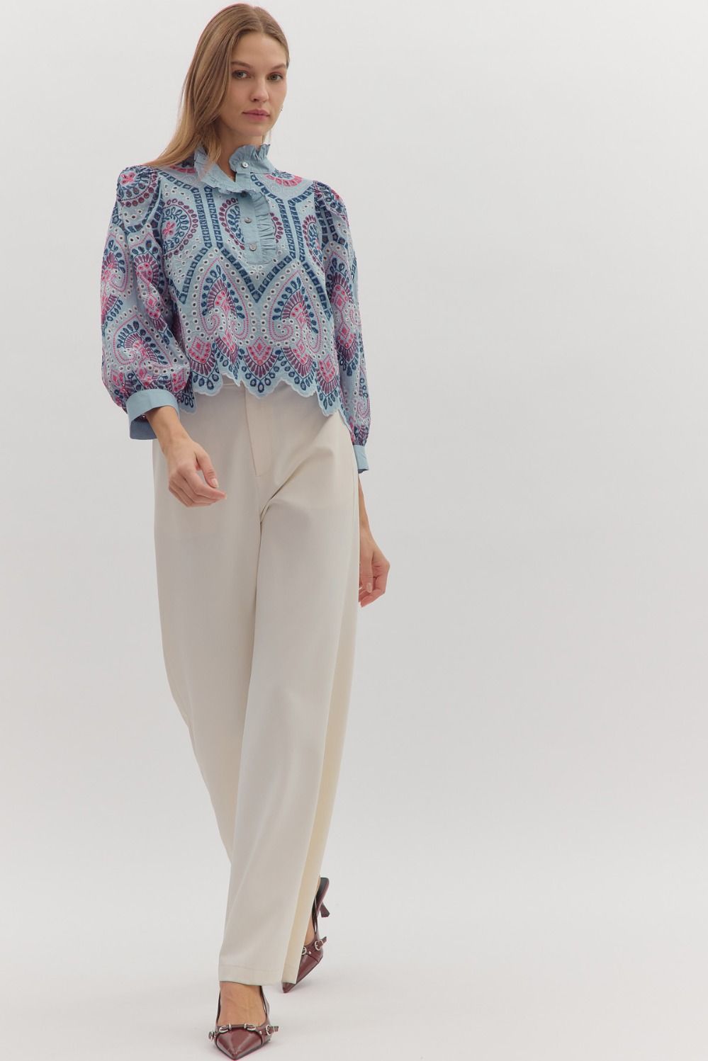 The Embroidered Chambray Charm Blouse
