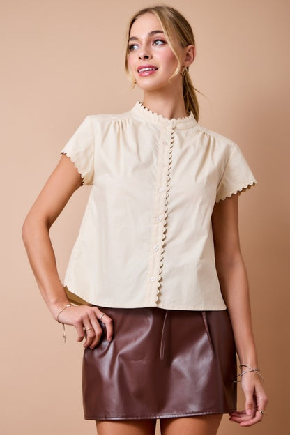 The Eloise Scallop Trim Blouse - Milo & Lily Boutique