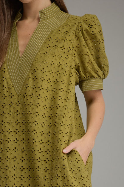 The Celeste Eyelet Midi Dress – Olive
