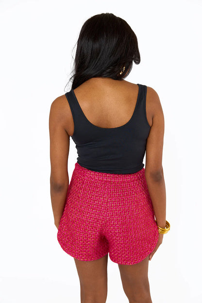 Mae Tweed High Waisted Shorts (Strawberry Ice)