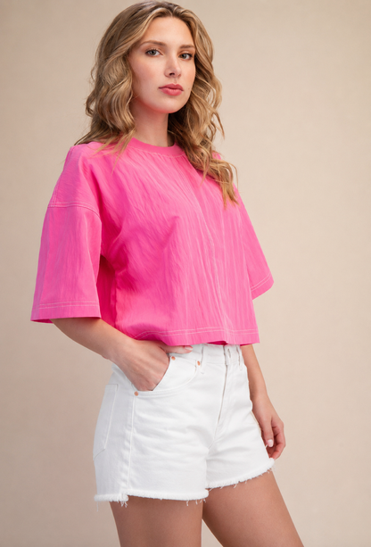 Elevated Basic Stitch Detail Crop Top - Hot Pink - Milo & Lily Boutique