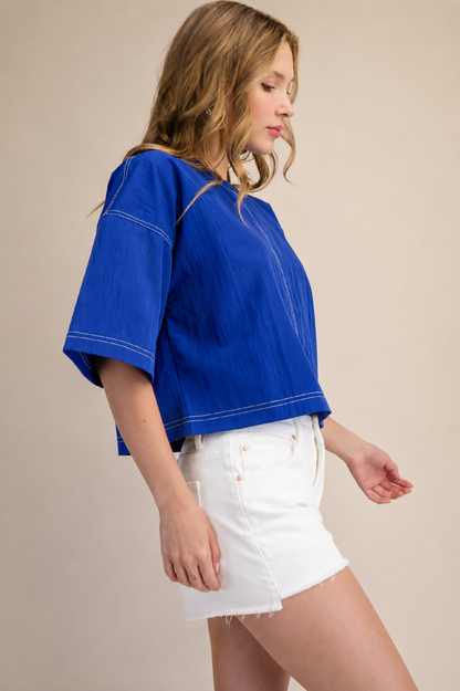 Elevated Basic Stitch Detail Crop Top - Royal Blue - Milo & Lily Boutique