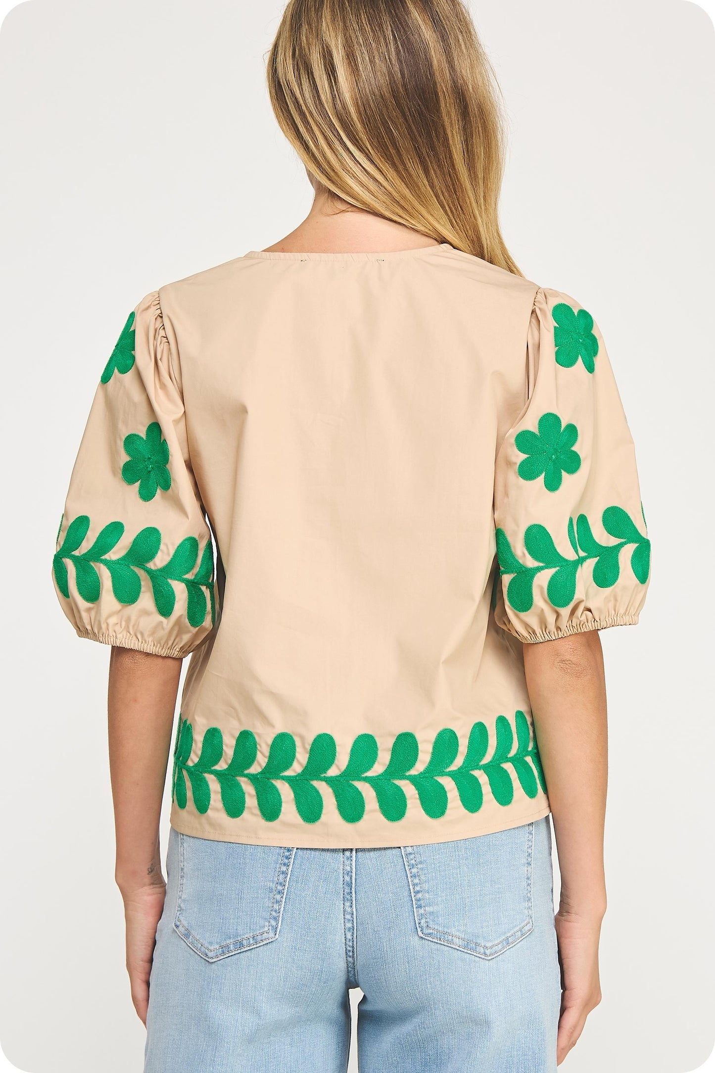 Emerald Edge Embroidery Top