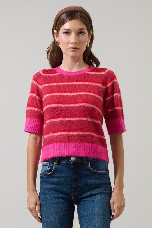 The Margot Striped Knit – Raspberry