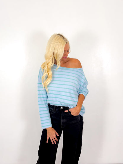 Sea Glass Stripe Off Shoulder Sweater - Milo & Lily Boutique