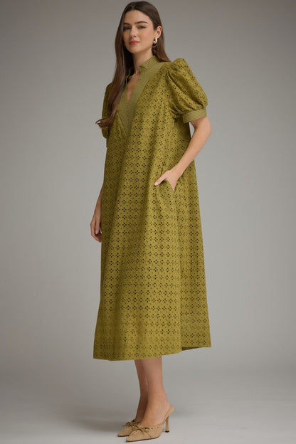 The Celeste Eyelet Midi Dress – Olive