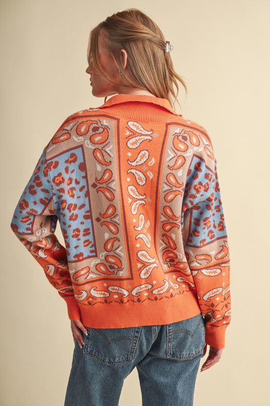 The Paisley Pop Half-Zip Sweater