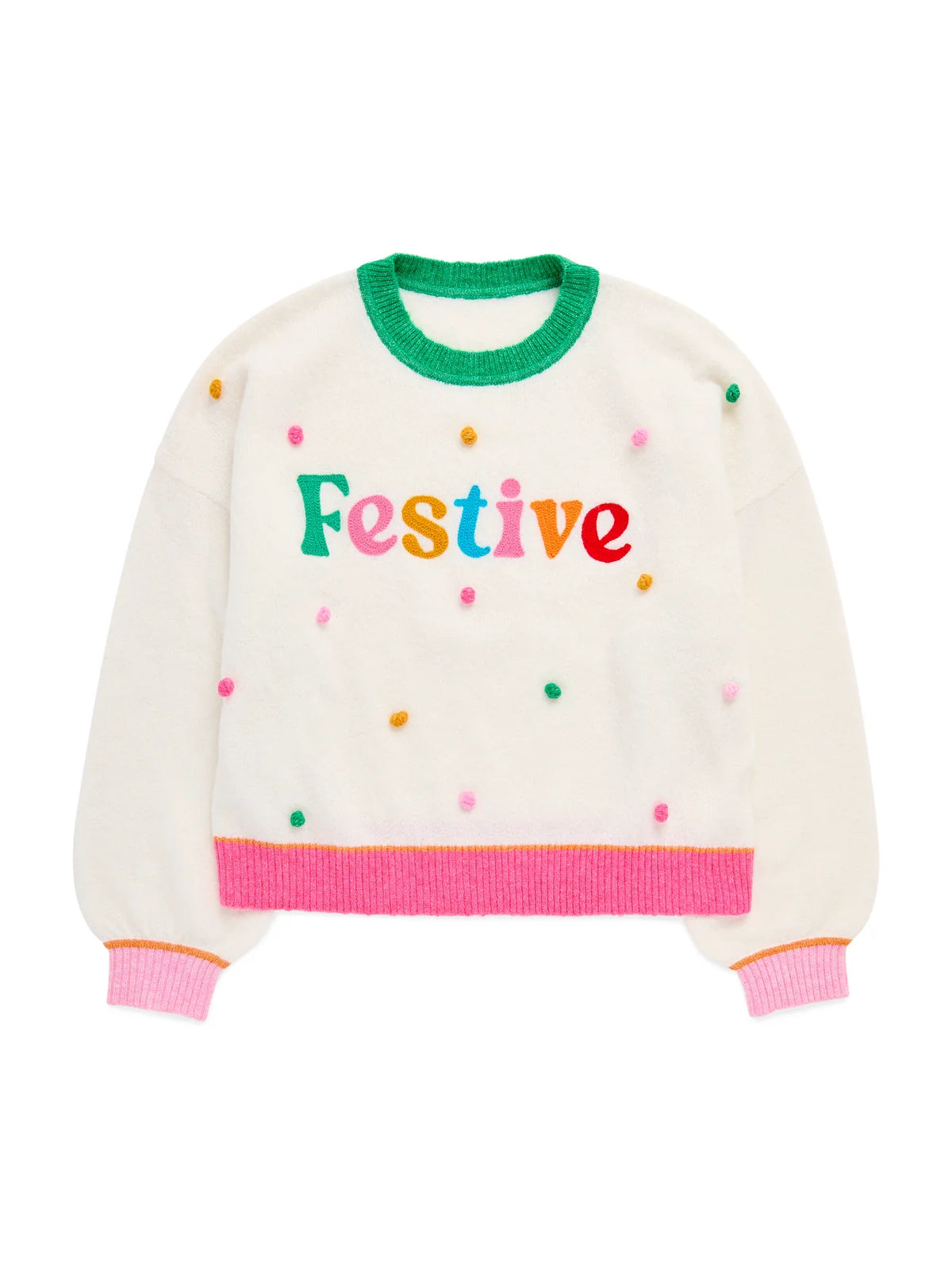Shiraleah "Festive" Pom Pom Relaxed Sweater, Ivory