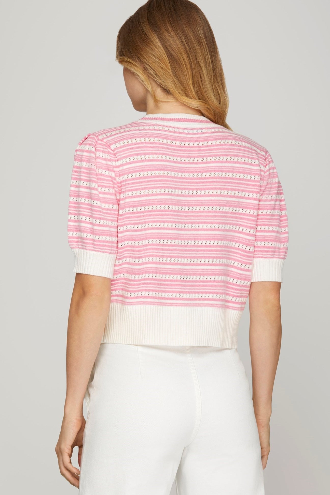 Pink Puff Sleeve Bow Front Crop Cardigan