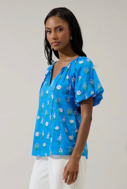 Jazleen Floral Overseas Balloon Sleeve Top - Milo & Lily Boutique