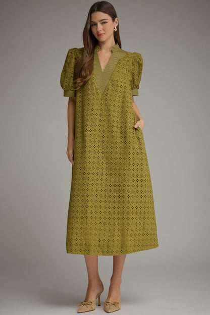 The Celeste Eyelet Midi Dress – Olive
