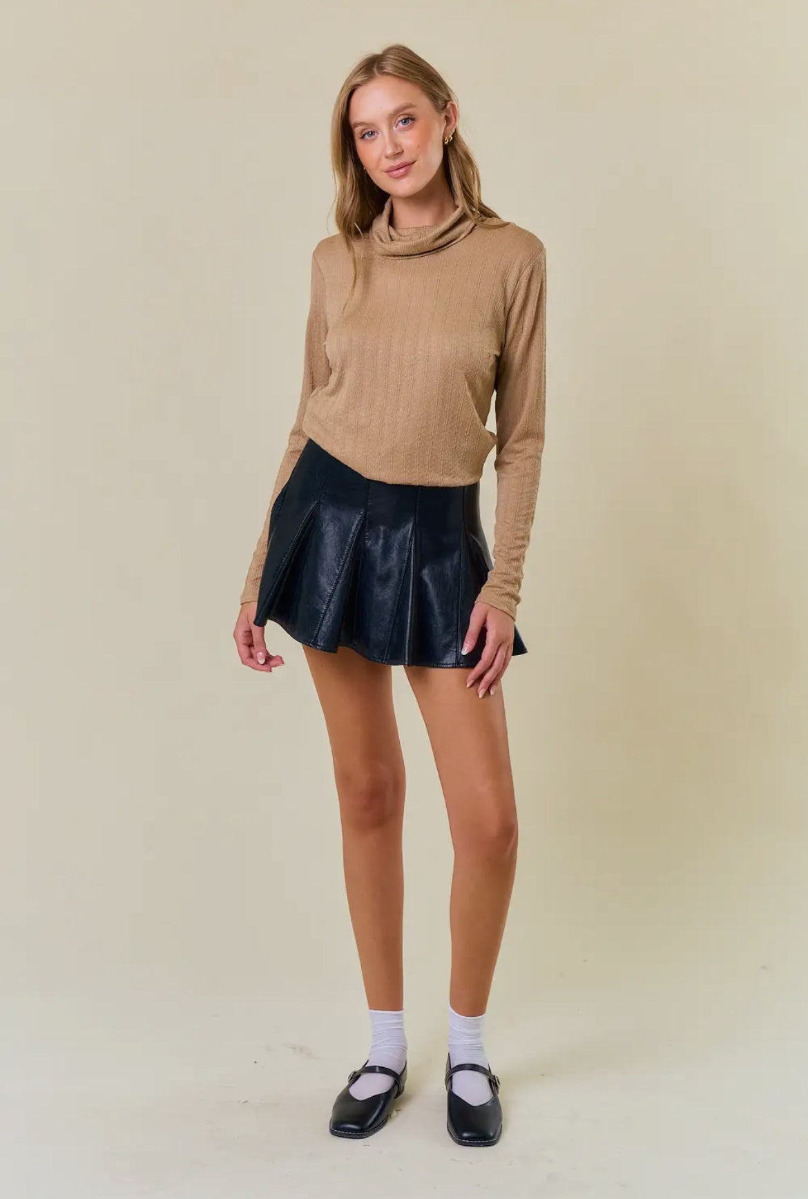 Latte Stripe Texture Turtleneck Layering Top