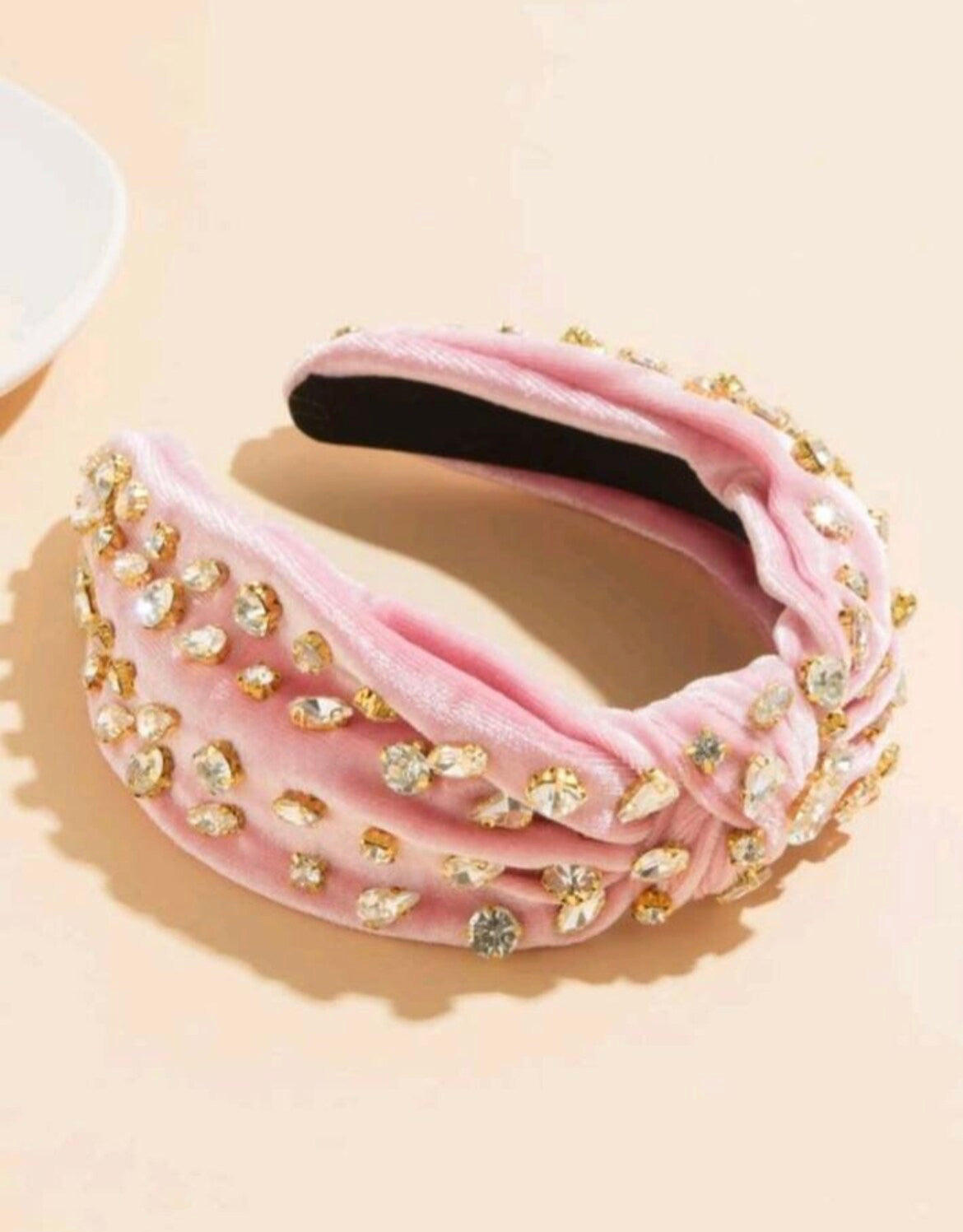 Pale Pink Jeweled Velvet Knotted Headband