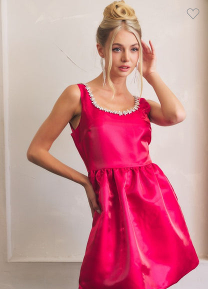 Holiday Shimmer Rhinestone Collar Party Dress