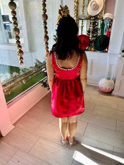 Holiday Shimmer Rhinestone Collar Party Dress
