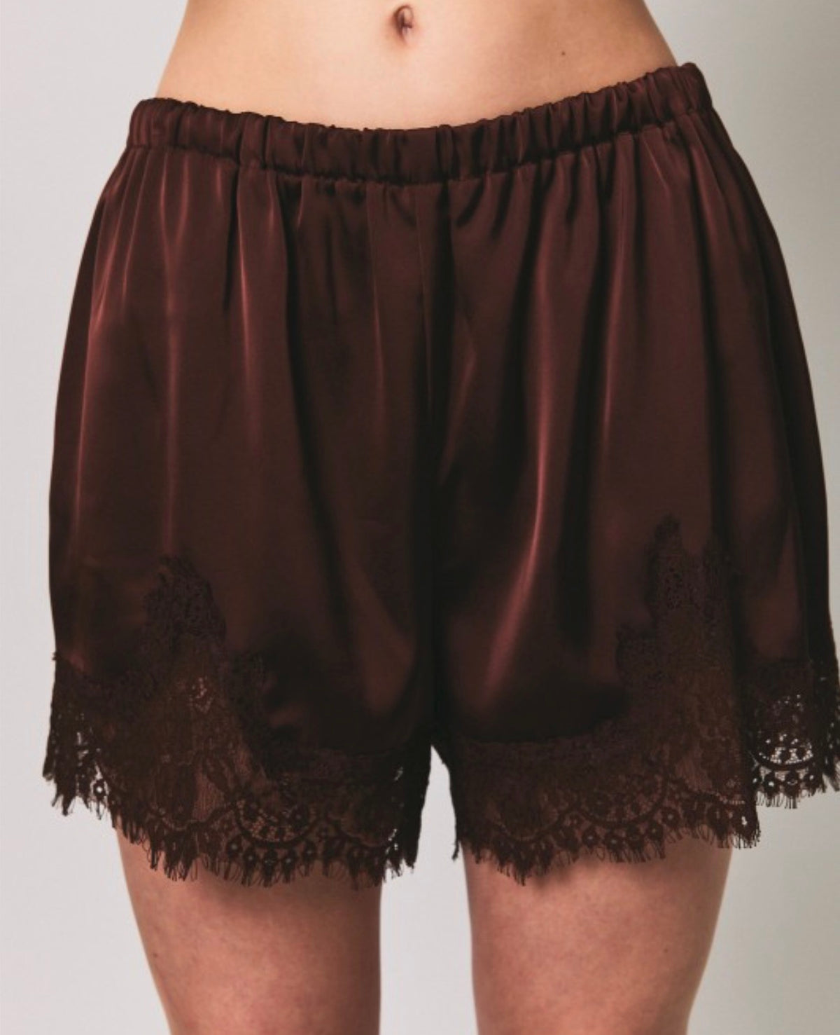 Midnight Lace Satin Shorts- Chocolate